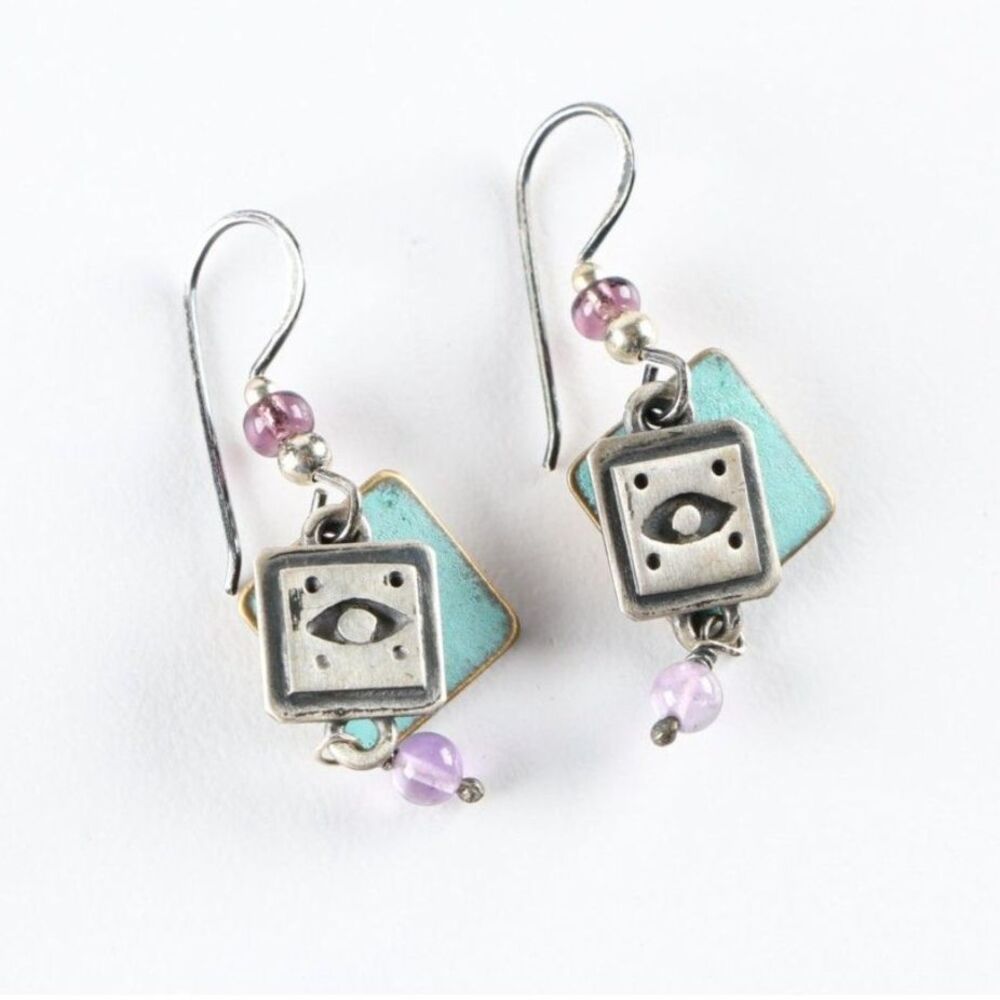 Vintage Far Fetched Mexico Sterling Silver Mixed Media Dangle Earrings